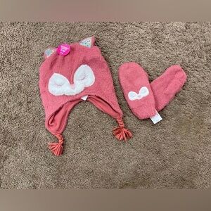 Girls Fox Beanie & Mittens Set Lg/xl NWT